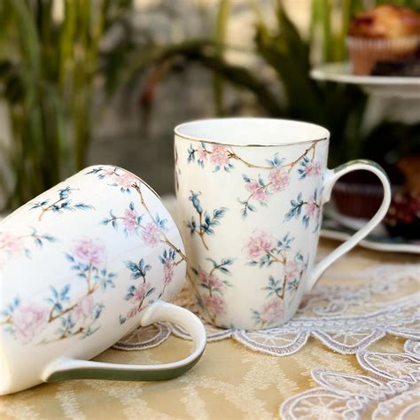 Vigneto Floral Victorian Green Coffee Mug Set | Set of 4 Mugs, 300 ML ...