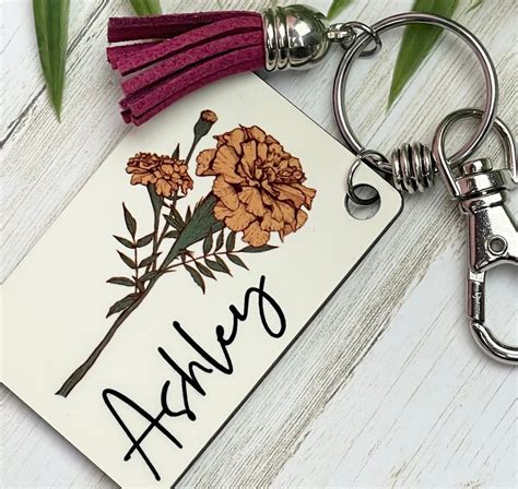 Birth Flower Gift, Birth Month Flower Keychain, Birth Flower Jewelry ...