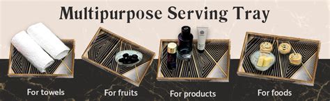 DULI Set of 2 MDF Wood Square Trays Enamel Coated|Rectangle Trays Set ...