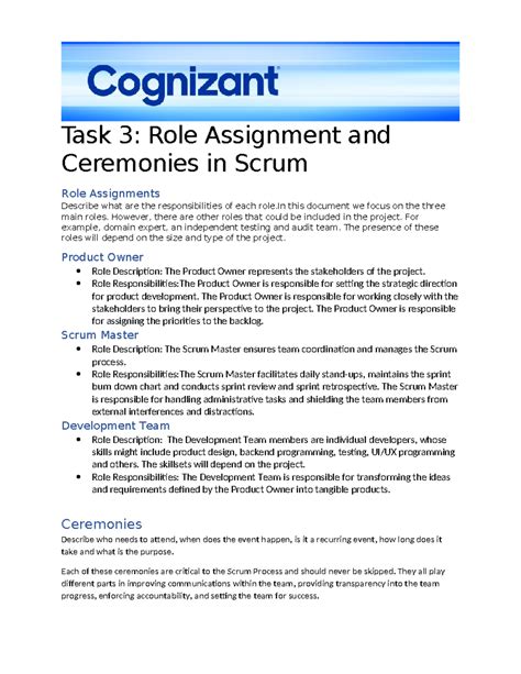 Task2 - Task 3: Role Assignment and Ceremonies in Scrum Role ...