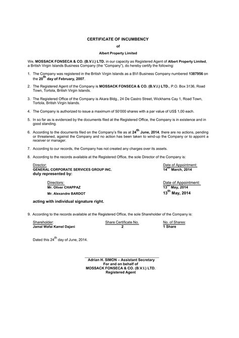 Free Printable Certificate Of Incumbency Templates [Word, PDF]