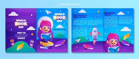 Gradient world book day brochure template | Free Vector