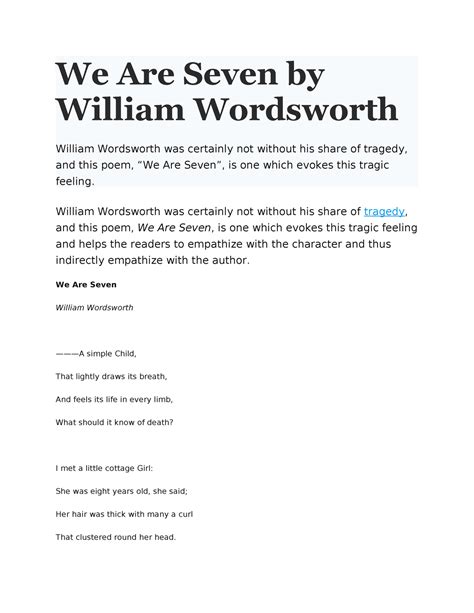 We are seven poem - About the poem in the syllabus - We Are Seven by ...
