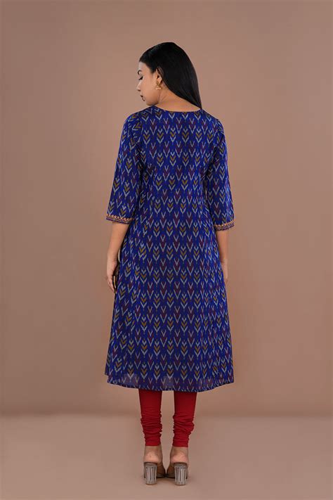 Royal Blue Pochampally Silk Ikat kurti – Kalanjali
