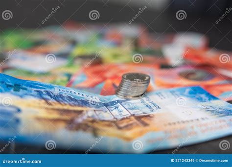 Swiss Franc Banknotes of Various Denominations, Placed Next To Each ...