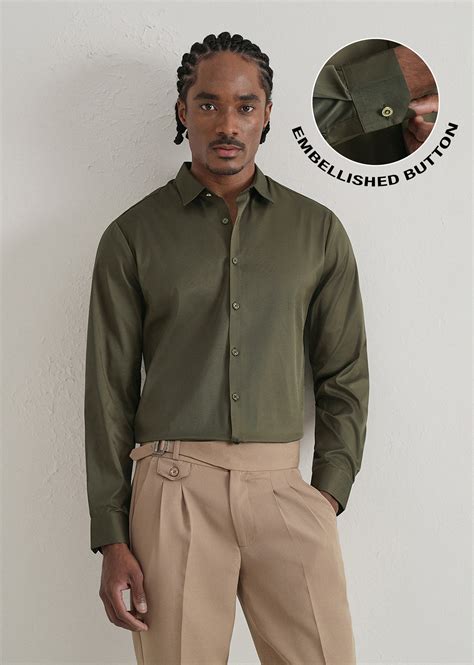 Olive Green Plain Stitchless Placket Shirt