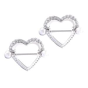 2pcs Stainless Steel NippleRing Crystal Heart Nipple Shield Ring 14g ...