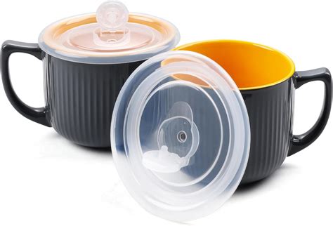 Amazon.com | Inxhbow 2pcs Ceramic Soup Bowls with Handle and Vented Lid ...