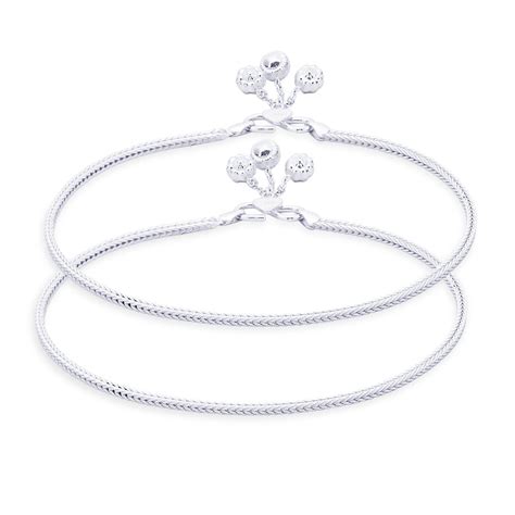 Taraash Single Line Plain 925 Silver Anklet For Women with Floral Char