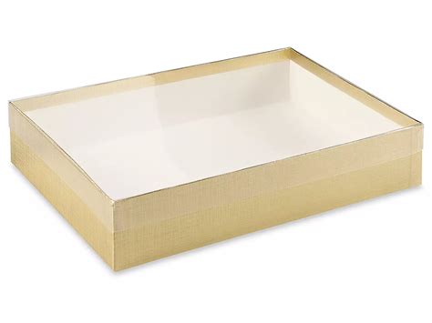 Clear Lid Boxes with Gold Base - 10 x 7 x 2" S-8546 - ULINE