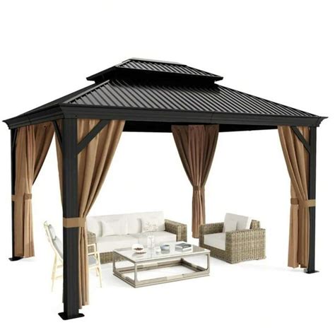 Outdoor Hardtop Gazebo Galvanized Steel Metal Double Roof And Aluminum ...