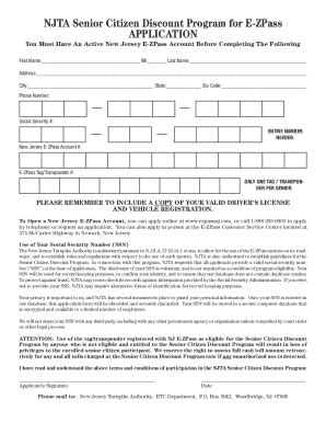 NJ Senior Citizen Discount Program for E-ZPass - Fill and Sign ...