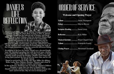 4 Page All Black Obituary Template | Black Men's Style Funeral Program ...