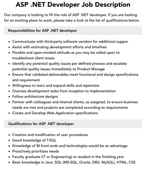 Image result for .Net Developer JD