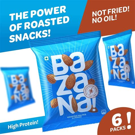 Bazana Roasted Salted Almonds | 240g (6X40g) | Pack of 6 | Roasted ...