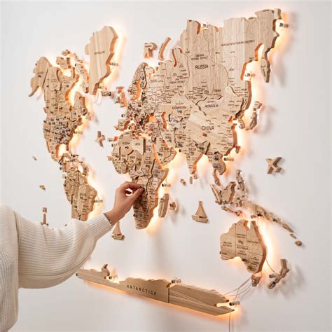 3D Solid Wooden World Map - Ash | World map wall decor, World map with ...