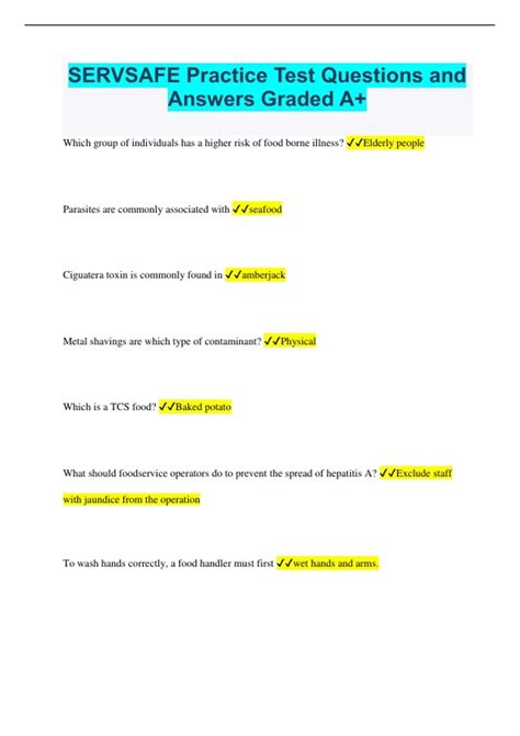 Image result for ServSafe Practice Test Answer Key