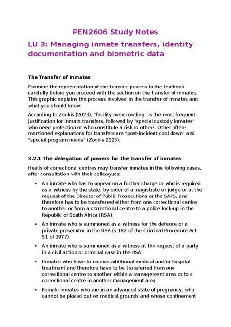 PEN2606 Study Notes: Inmate Transfers & Identity Management - Studocu