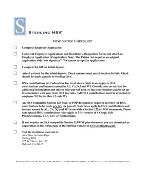 Fillable Online New Group Checklist - Sterling HSA Fax Email Print ...