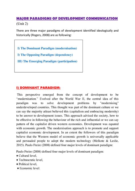 Major paradigms of development - = Evolved after the World War II, the ...