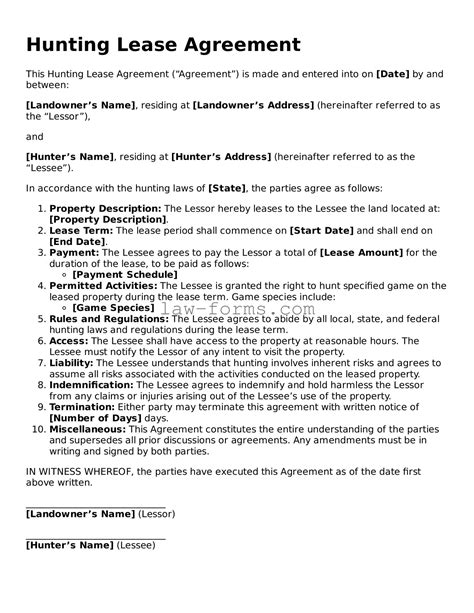 Printable Hunting Lease Agreement Template – Legal Forms