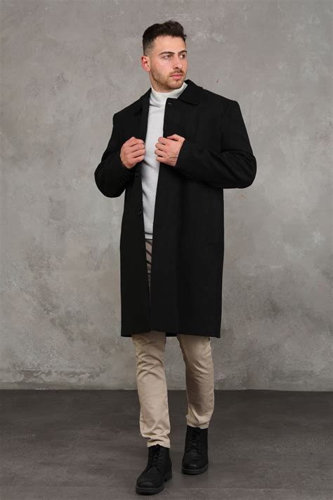Long Men's Cashmere Coat with Collar - Online Giyim ve Ayakkabı Sitesi
