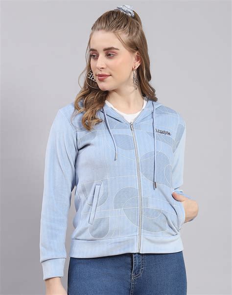 Buy Women Blue Printed Hooded Full Sleeve Sweatshirt Online in India ...