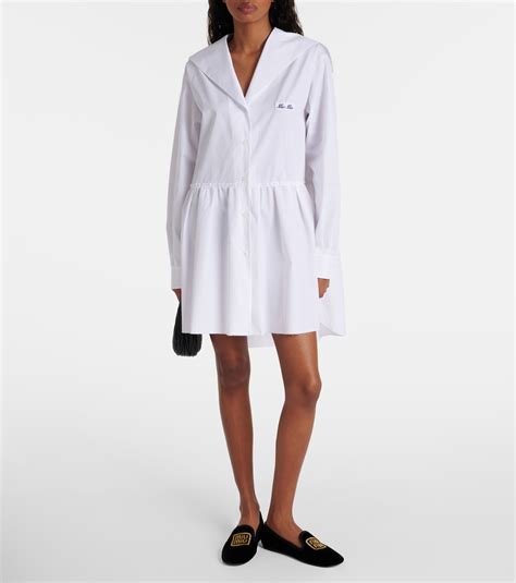 Gathered cotton poplin shirt dress in white - Miu Miu | Mytheresa
