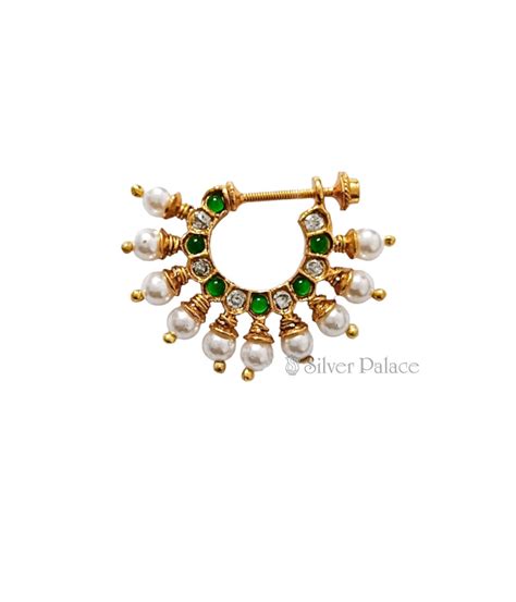92.5 Gold Polished Ruby Studed Nose Ring - Silver Palace