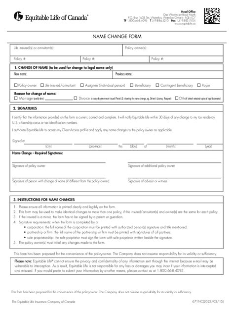 Fillable Online Equitable Life - Name Change Form Fax Email Print ...