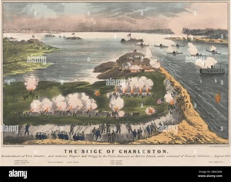 US Civil War. Siege of Charleston, August 1863. Two rows of Union ...