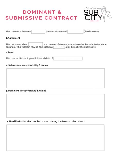 Dominant & Submissive Contract - Blank Fillable Template | Fill Out ...