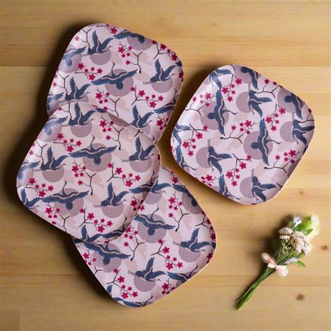 Bluebird Blossom Bamboo Dinner Plates- Set of 4 – The Bamboo Co
