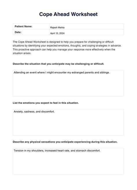 Cope Ahead Worksheet & Example | Free PDF Download