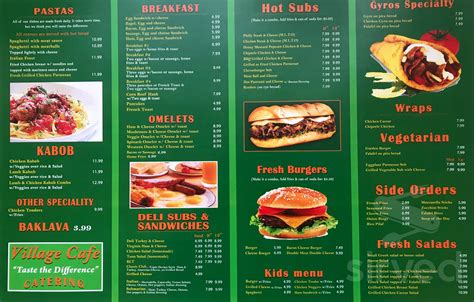 Village Cafe menu in Centreville, Virginia, USA