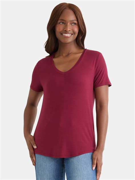 Time and Tru Women's V-Neck Tunic Tee with Short Sleeves, Sizes XS-XXXL ...