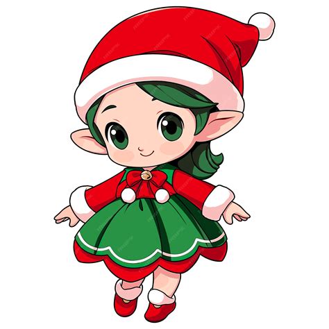 Premium Vector | Little cute christmas girl elf clipart