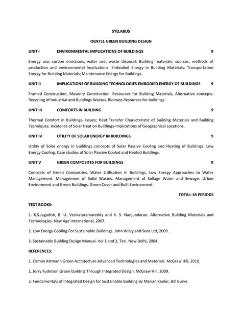 Syllabus OEN751 - SYLLABUS OEN751 GREEN BUILDING DESIGN UNIT I ...