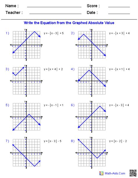 Image result for Graphing Absolute Value Functions Worksheet