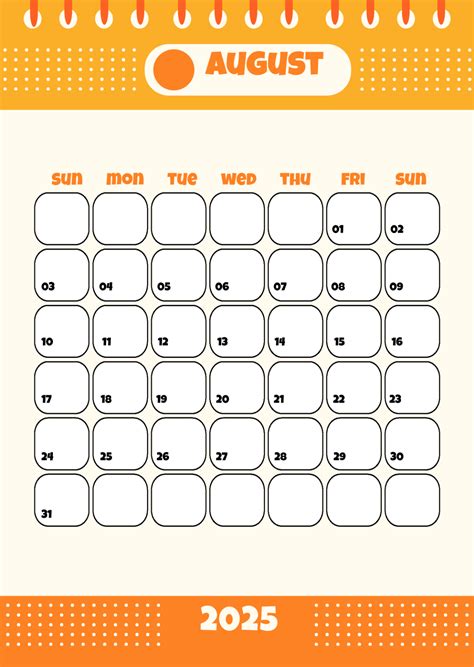 Free Transparent August 2025 Calendar Template to Edit Online