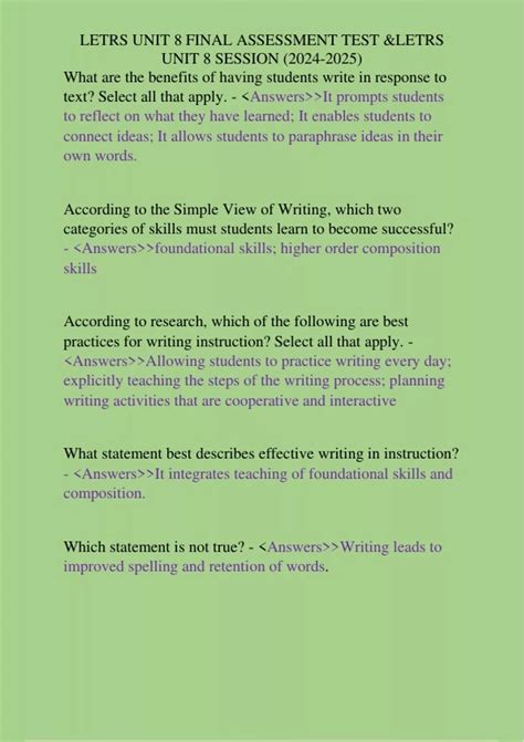 LETRS UNIT 8 FINAL ASSESSMENT TEST &LETRS UNIT 8 SESSION () - LETRS ...