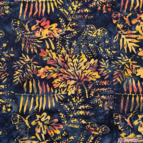 Timeless Treasures dark blue batik nature fabric with leaves Fabric by ...
