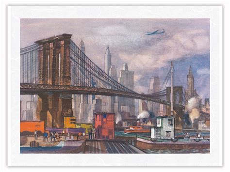 Brooklyn Bridge New York - United Air Lines - Vintage Airline Travel Poster by Millard Sheets c ...