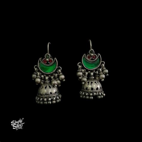 Green Glass Chaand with Multi Color Stone & Jaali Jhumka - MH5945 ...