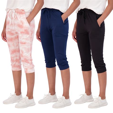 3-Pack: Women's Capri Silky Soft Open Bottom Sweatpants with Drawstring ...