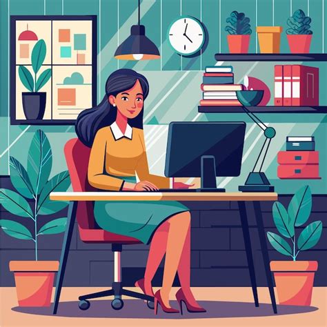 Woman Working On Computer Cartoon 的图像结果