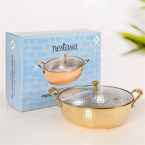 Hammered Pure Brass Kadhai With Glass Lid 4000ml Online - Premium ...