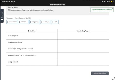 Match each vocabulary word with its corresponding definition: Vocabulary..