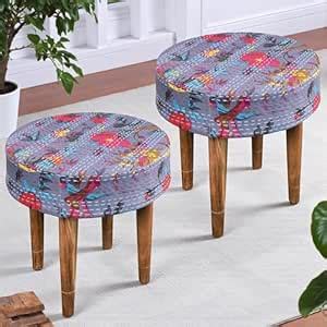 Ikiriya Stylish Nayla Sheesham Wood Mid-Century Round Stool Set of 2 ...