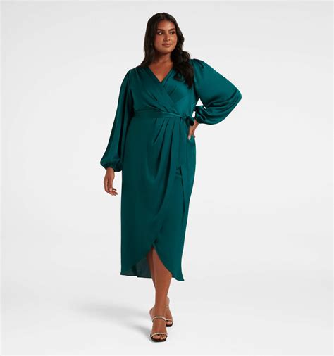 Buy Classic Teal Leia Curve Wrap Satin Midi Dress Online